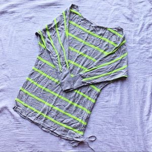 Express side tie green and grey striped top SZ xs